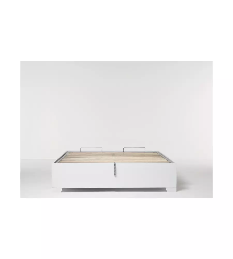 Letto matrimoniale "bed box" bianco con rete, contenitore e piedini 160x190 cm